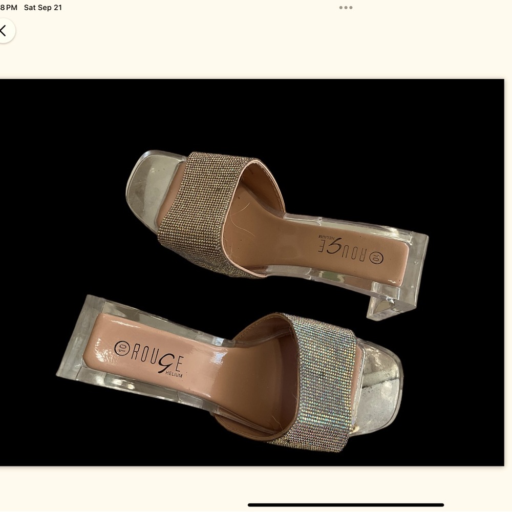 Chic and trendy size 10 heels by Rouge Helium, featuring a clear block heels.